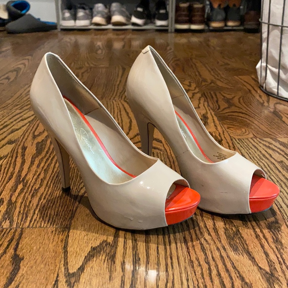 Nude peep toe heels